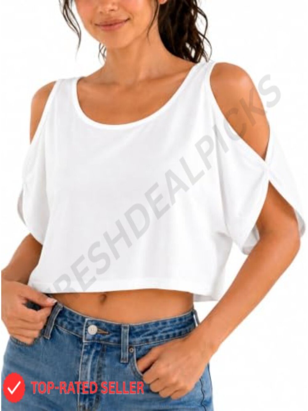 Women Cut Out Crop Top Cold Shoulder Short Sleeve Going Out Tee